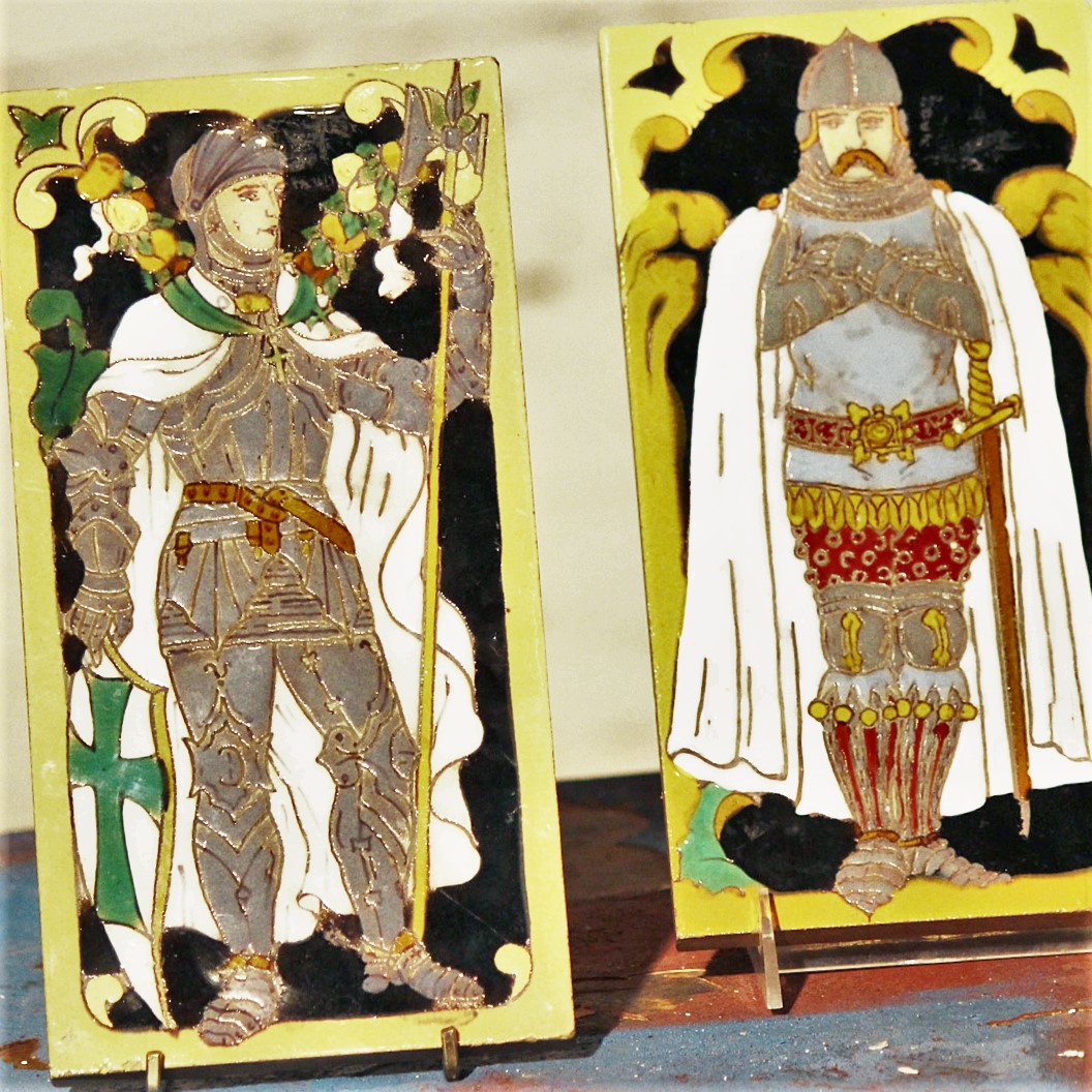 Medieval Knights Figural Art Tiles Ramos Rejano Sevilla Spain Pair