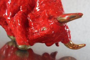 Vintage Royal Haeger Style Red Ceramic Bull w/head down