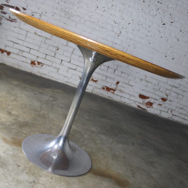 Vintage Saarinen Style Polished Aluminum Tulip Base Dining Table w/Red Laminate Top