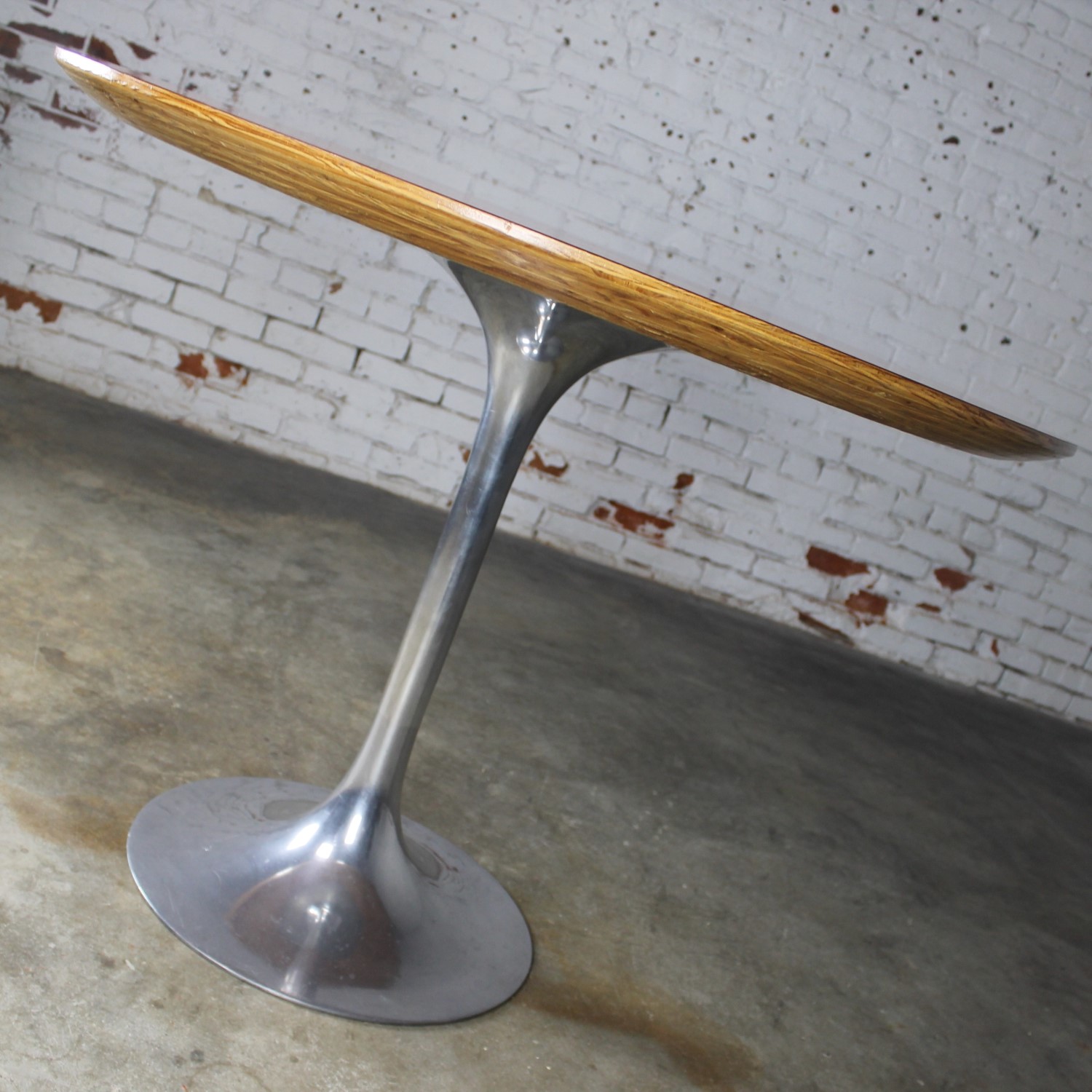 Vintage Saarinen Style Polished Aluminum Tulip Base Dining Table w/Red Laminate Top