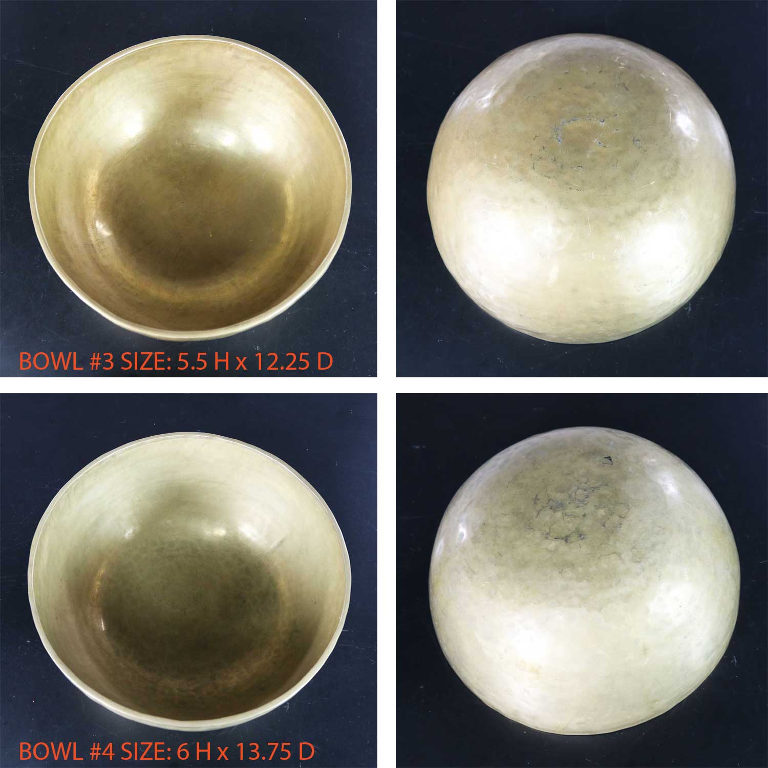 Vintage Set of 4 Bronze Nesting Singing Bowls or Standing Bowls with Mallet