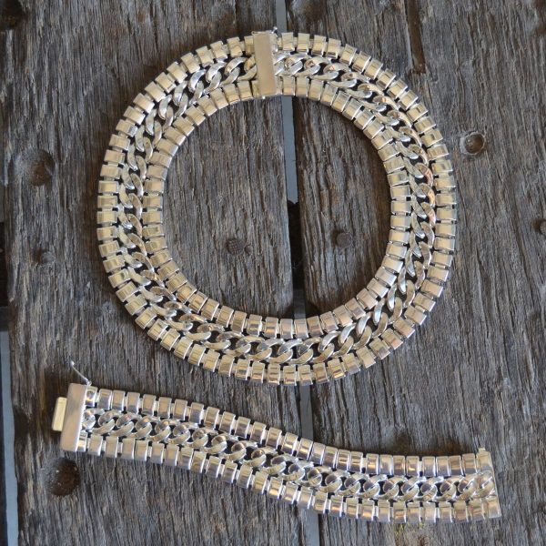 Vintage Silvertone Chunky Chain Choker and Bracelet