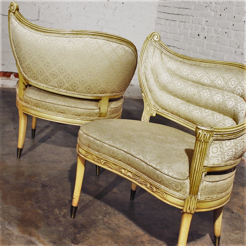 Pair Vintage Hollywood Regency One-Armed Chairs