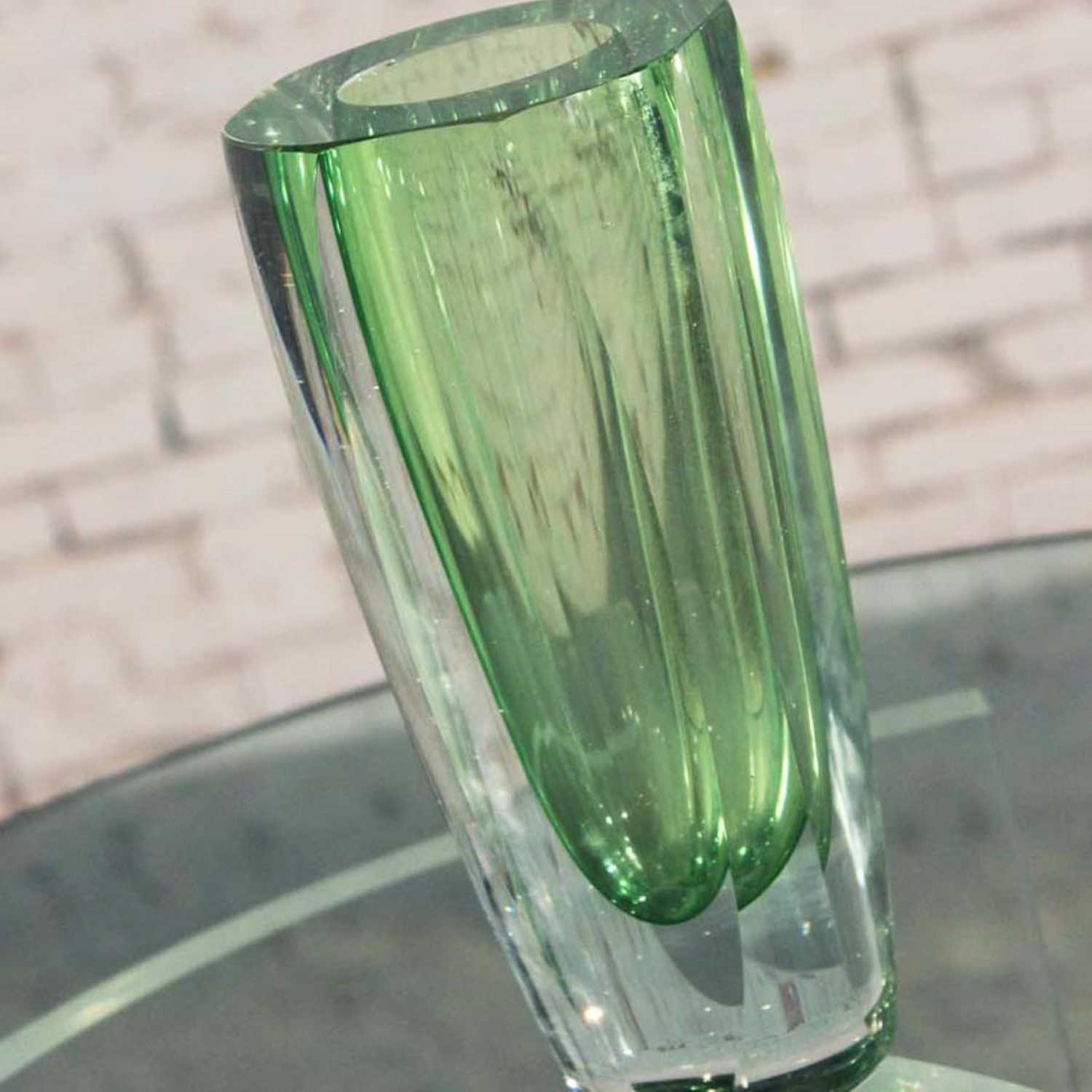 Vintage MCM Murano Sommerso Green Faceted Vase in the style of Flavio Poli for Seguso
