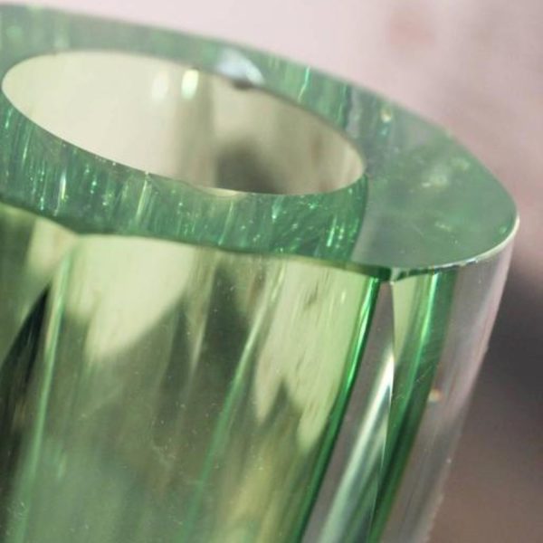 Vintage MCM Murano Sommerso Green Faceted Vase in the style of Flavio Poli for Seguso