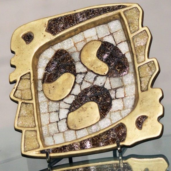 Vintage 1950s Salvador Teran Brass and Glass Tesserae Mosaic Modernist Abstract Tray