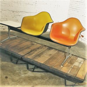 Vintage Mid Century Modern Eames ETS Shell Tandem Seating Airport Bench by Herman Miller