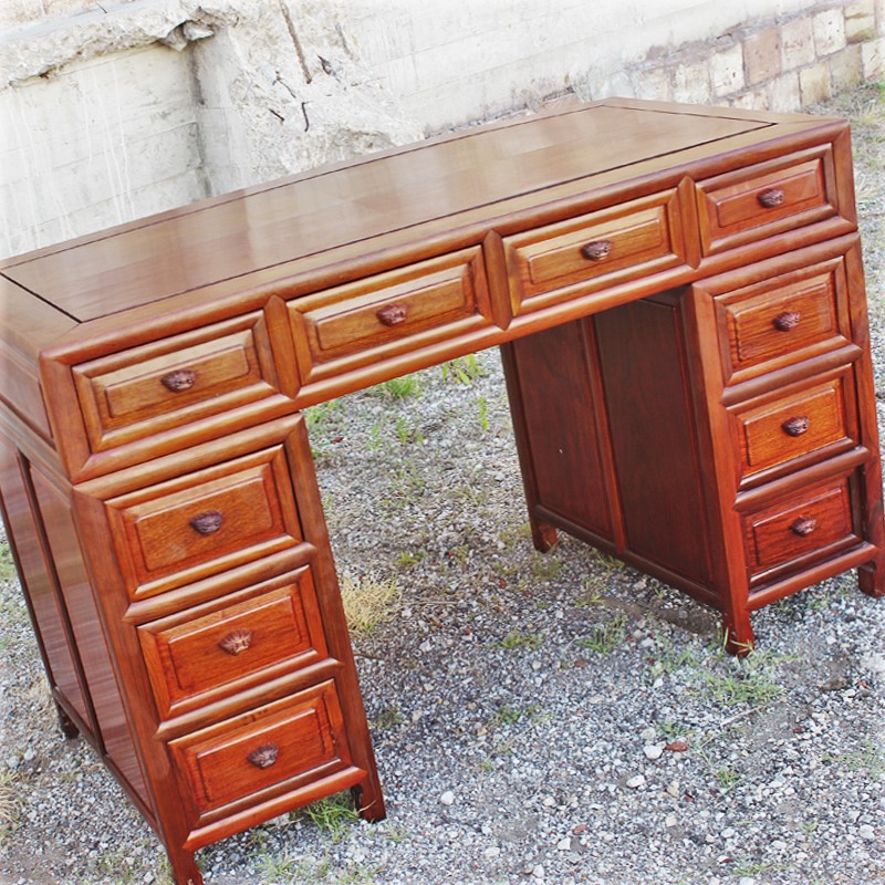 Vintage Asian Solid Rosewood Double Pedestal Desk