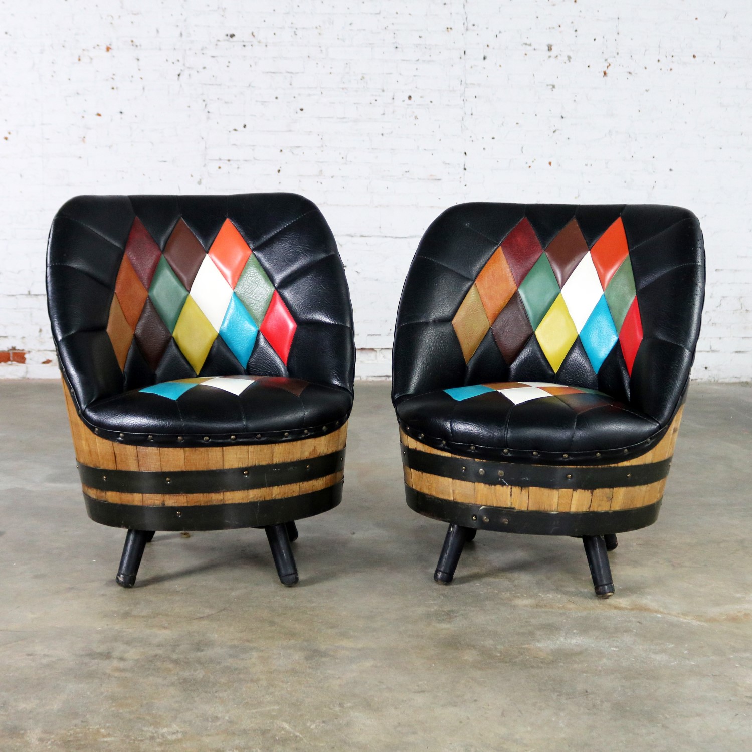 Mid Century Whiskey Barrel Swivel Barrel Chairs by Brothers of Kentucky, a Pair
