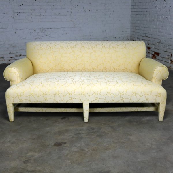 Donghia Love Seat Sofa in Cream and Yellow Fat Man Fabric Attributed to Angelo Donghia