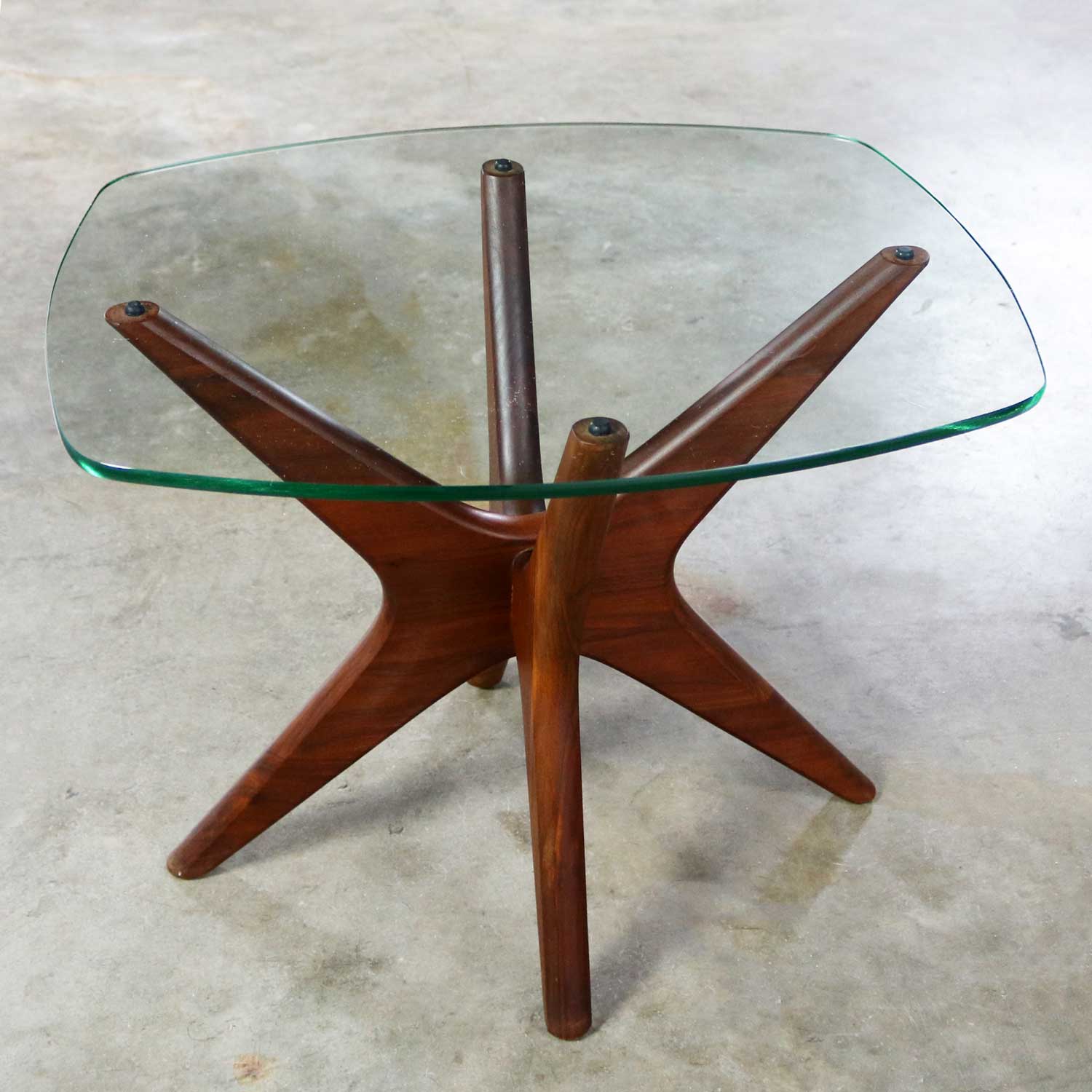 Adrian Pearsall Walnut and Glass Jacks Side Table Mid Century Modern