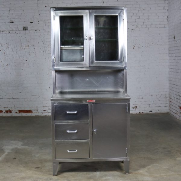 Vintage Stainless Steel Cupboard Industrial Medical Step Back Cabinet by Fischman-3