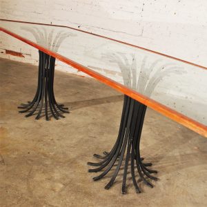 Vintage Hollywood Regency Double Iron Pedestal Glass-Top Dining Table