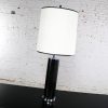 Chrome & Black Faux Leather International Style Cylindrical Table Lamp After Walter von Nessen