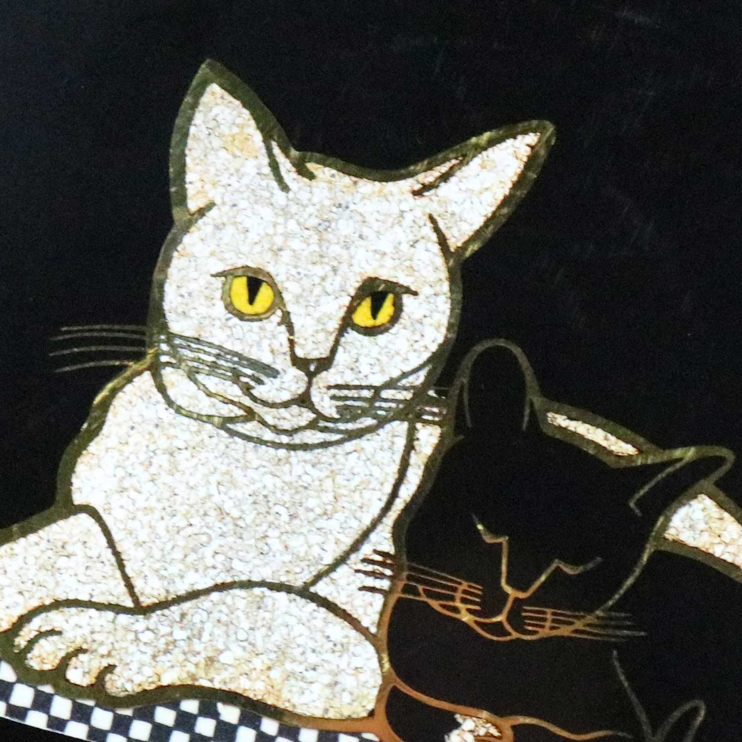 Pair of Vintage Mid-Century Modern Couroc of Monterey Black Trays Cats &  Butterflies