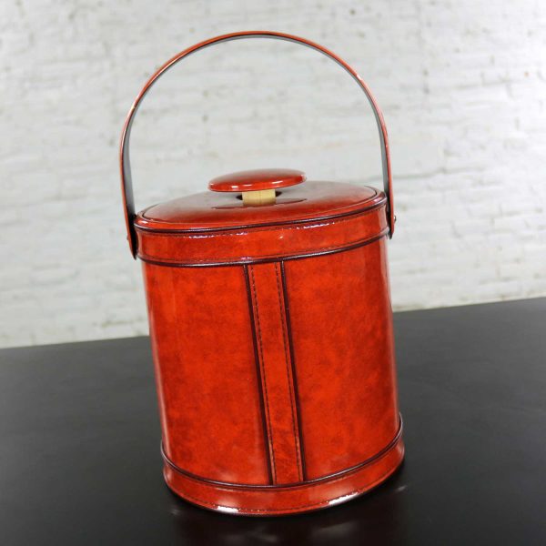 1960 -1970 Mid Century Modern Ice Bucket Signed George Briard Burnt Orange Faux Patent Leather