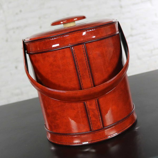 1960 -1970 Mid Century Modern Ice Bucket Signed George Briard Burnt Orange Faux Patent Leather