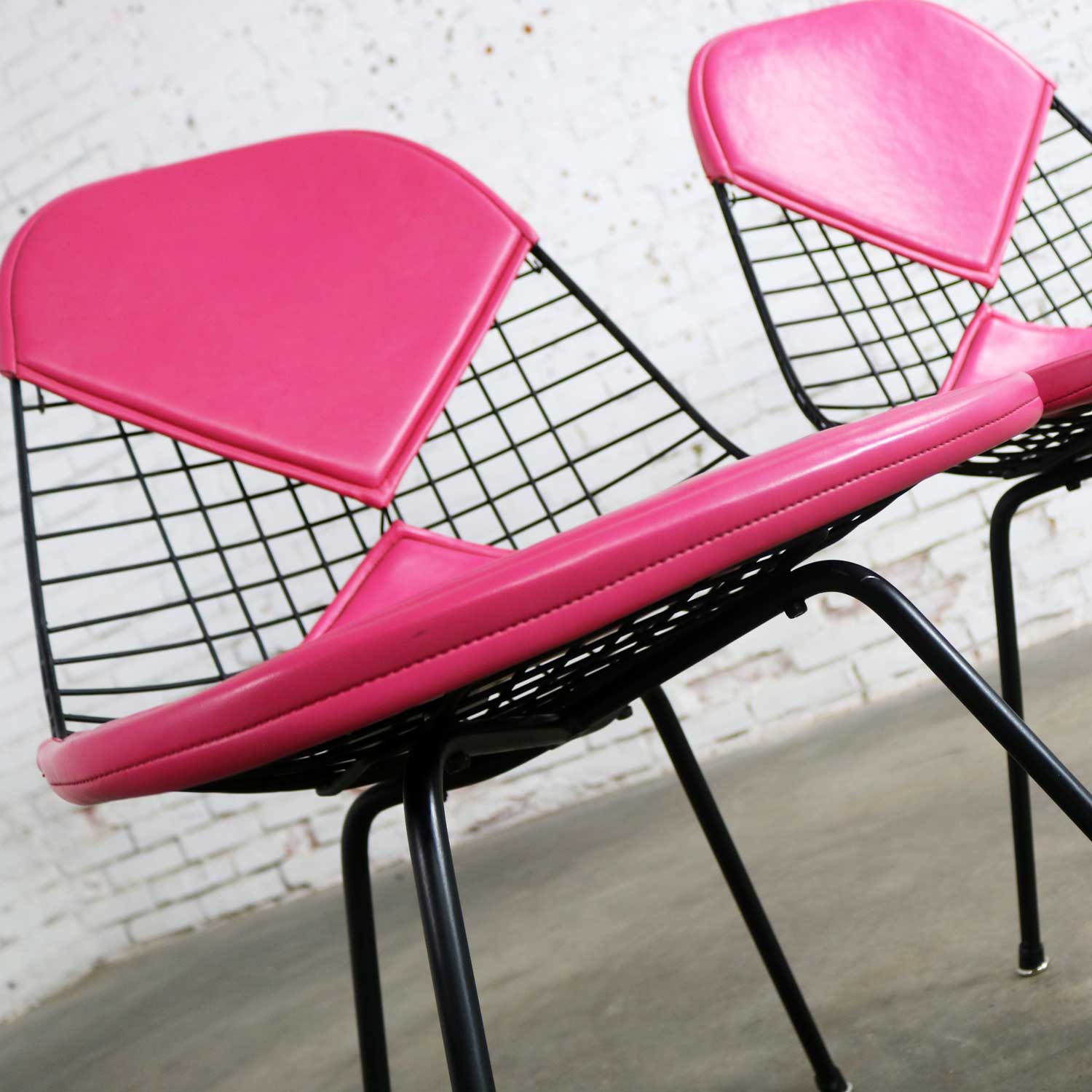 4 DKX-2 Wire Bikini Shell Chairs w/ X Bases & Hot Pink Bikinis by Eames for Herman Miller