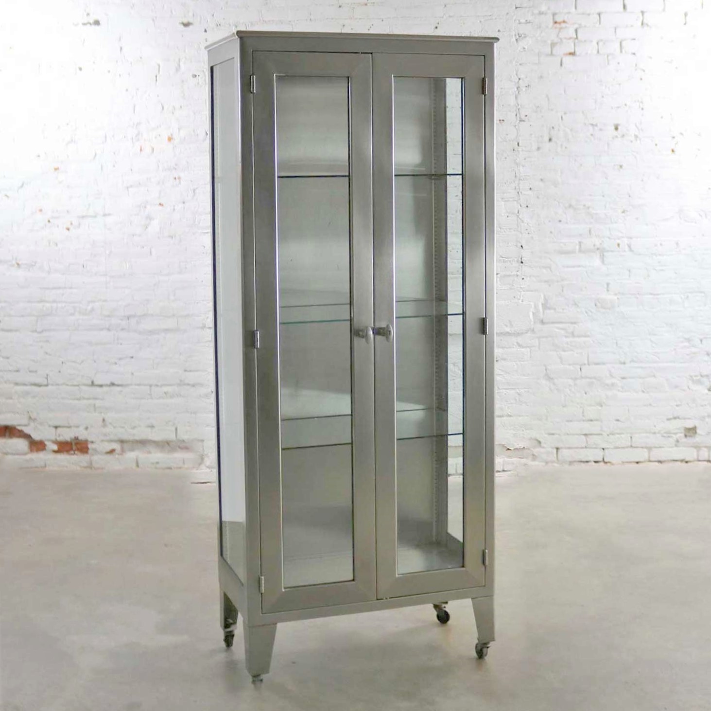 Vintage Stainless-Steel Industrial Display Apothecary Medical Cabinet with Glass Doors and Shelves ML_7054