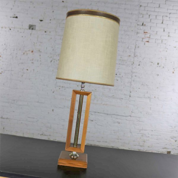 Small Scale Mid Century Modern Walnut and Brass Lamp Style of Laurel Lamp Mfg. Co.