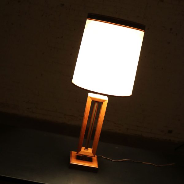 Small Scale Mid Century Modern Walnut and Brass Lamp Style of Laurel Lamp Mfg. Co.