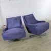 Pair of Aubergine Scoop Swivel Lounge Chairs with Metal Base by Barbara Barry for HBF