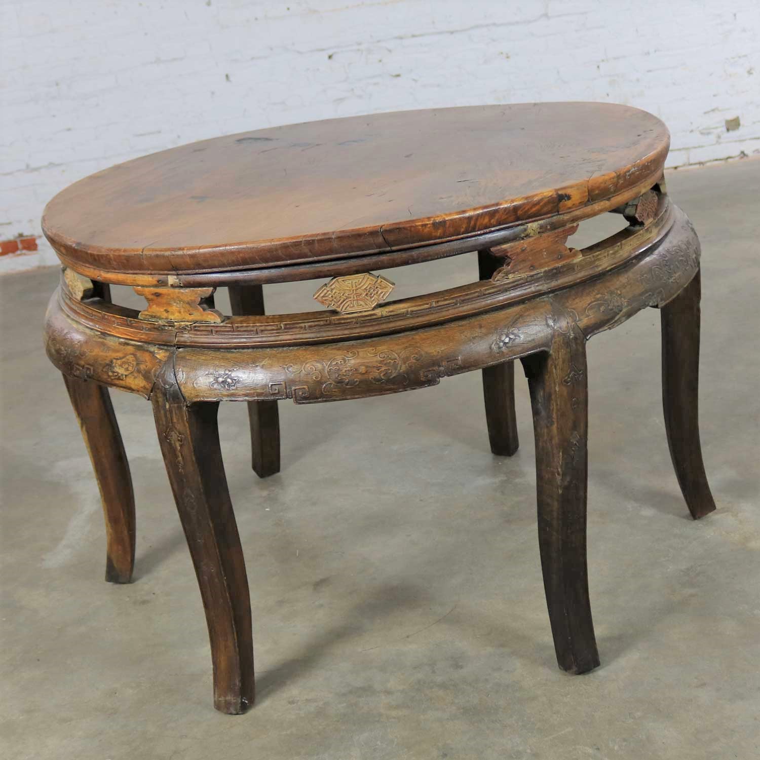 Antique Chinese Round Center Table Hand Carved Elm
