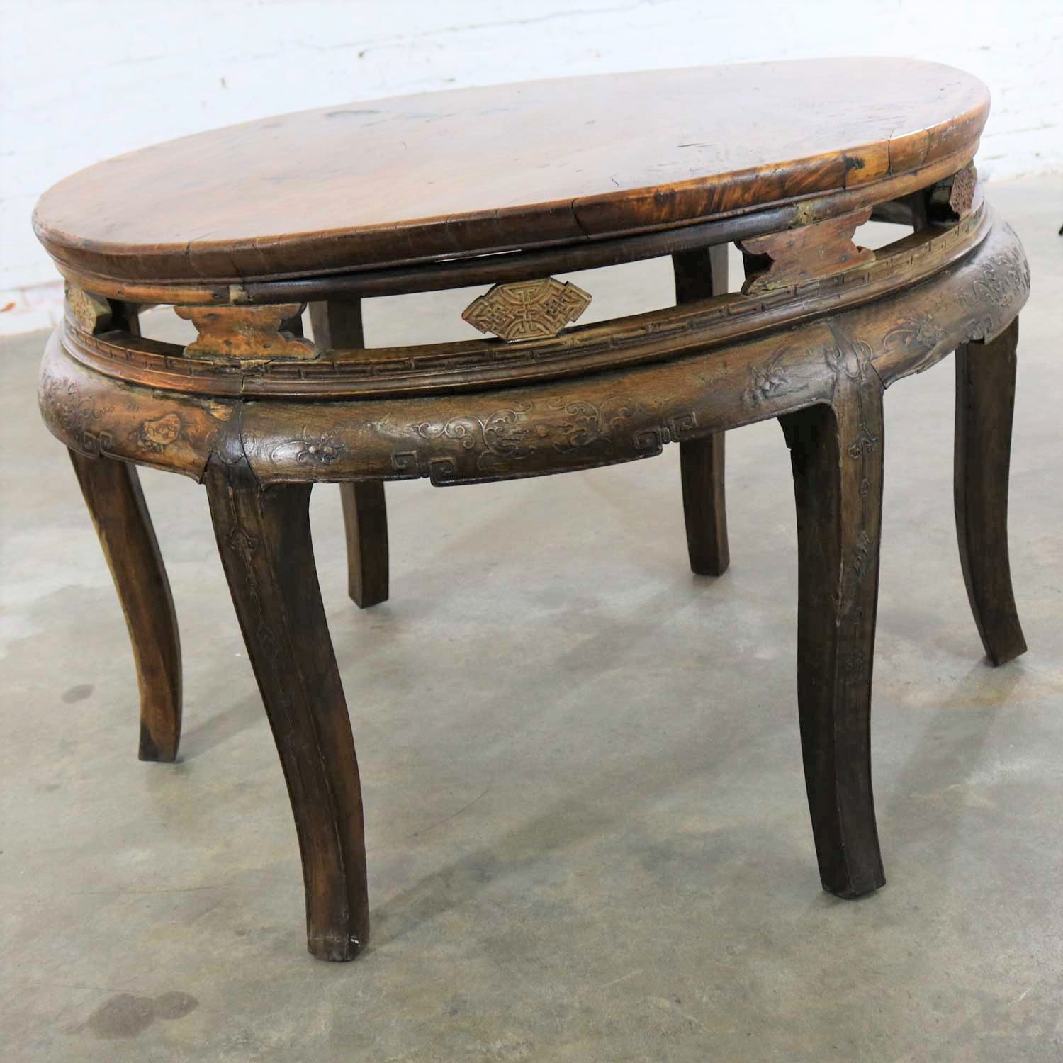 Antique Chinese Round Center Table Hand Carved Elm