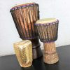 Trio of Tribal Drums Carved Wood and Animal Hide