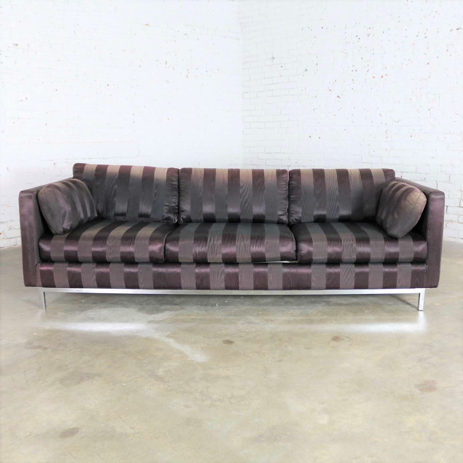 Mid Century Modern Chrome Cube Tuxedo Sofa in Style of Knoll or Baughman