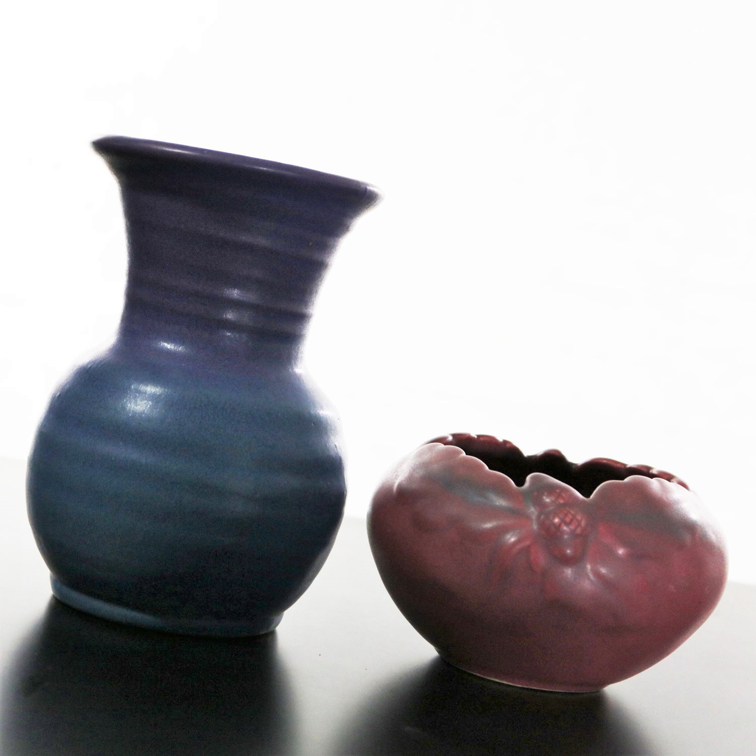 Pair of Van Briggle Pottery Pieces Persian Rose Bowl and Lilac Blue Vase