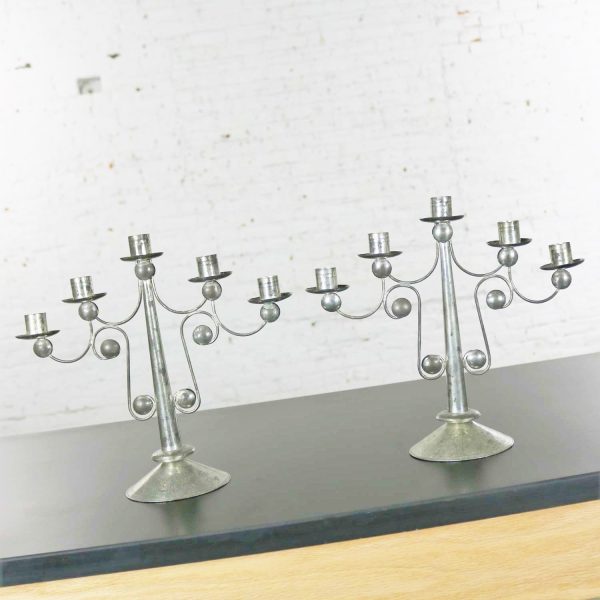 Pair of Punched Tin Candelabra from Mexico in the Style of William Spratling