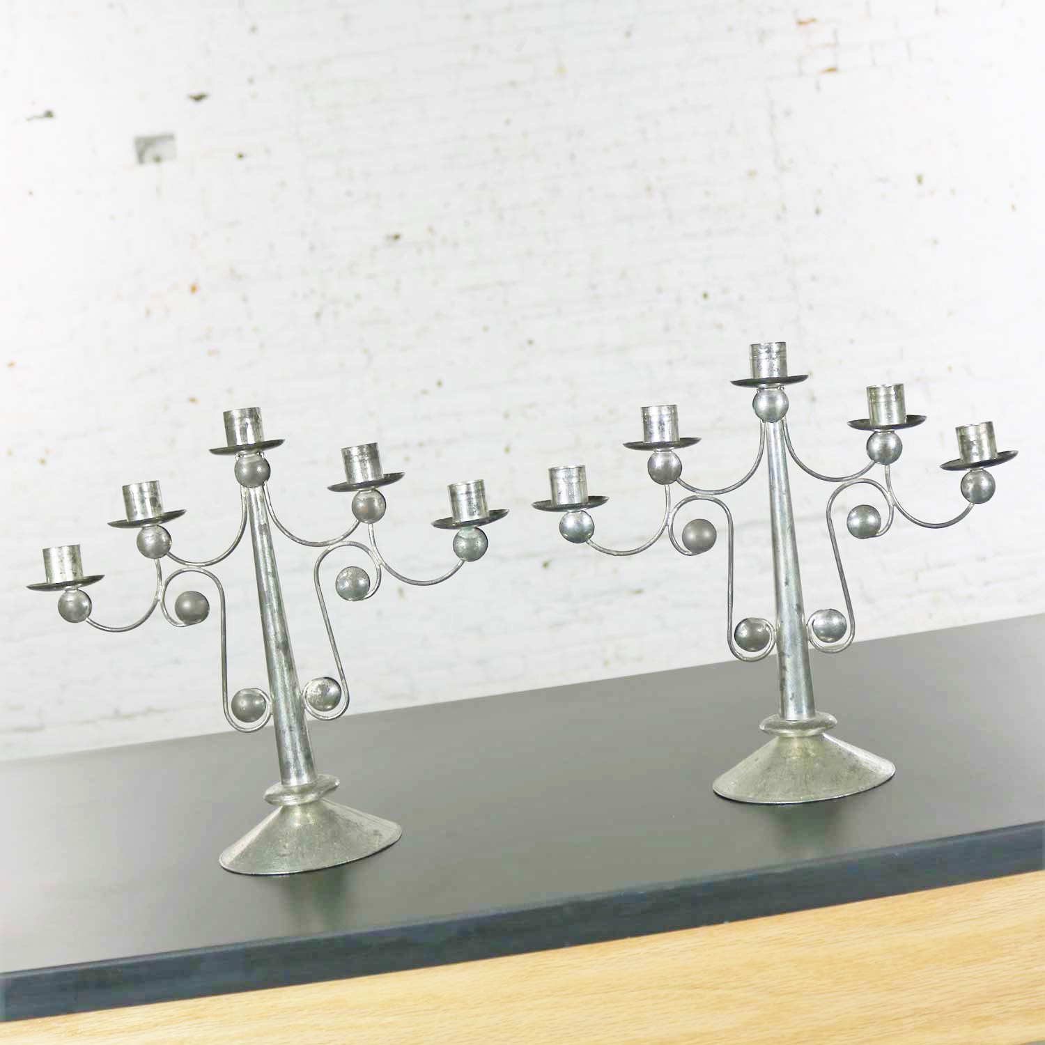 Pair of Punched Tin Candelabra from Mexico in the Style of William Spratling