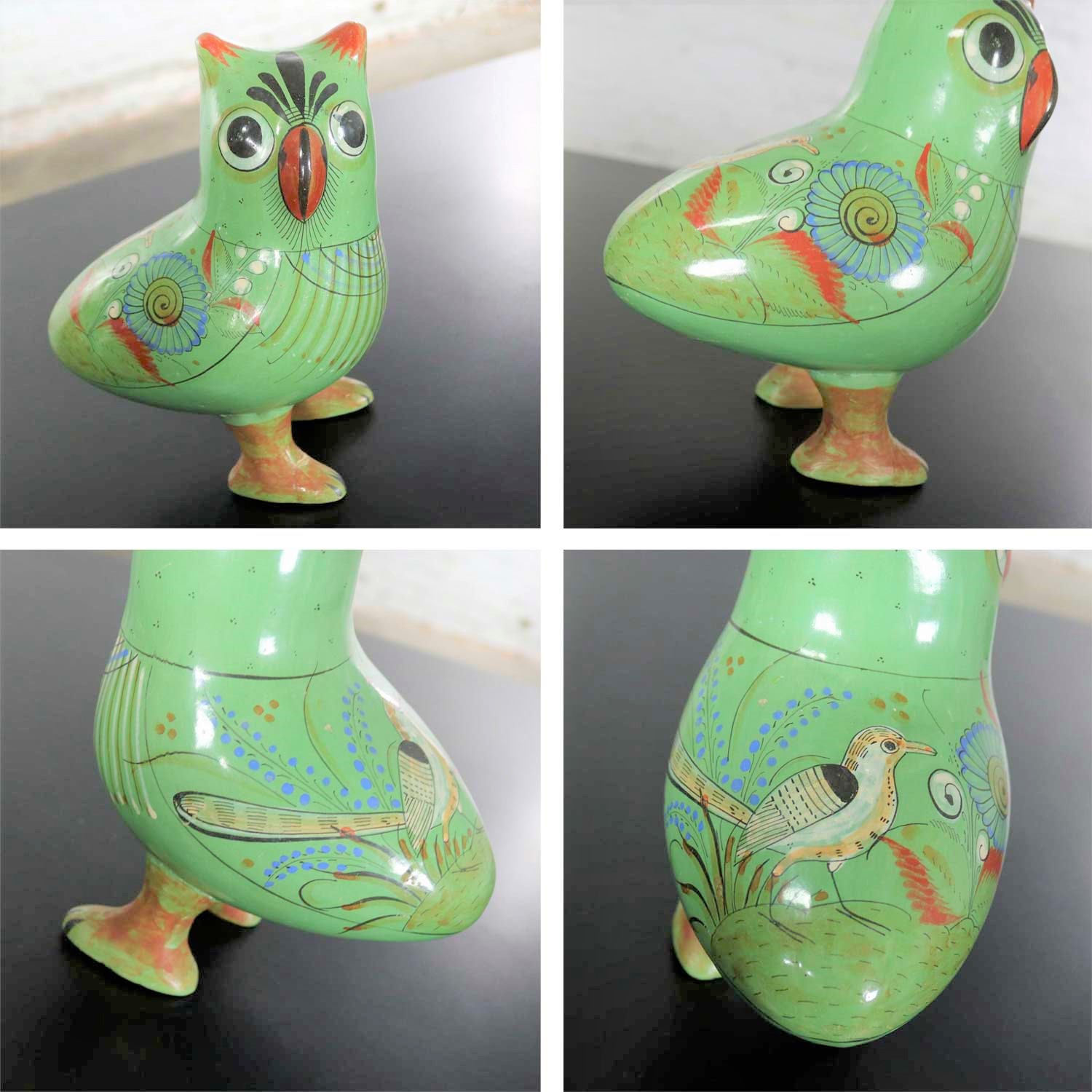 Vintage Tonala Pottery Birds Owls Toucan Dove Hand Painted Made in Mexico Set 4