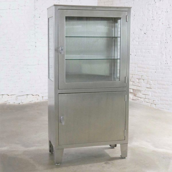 Vintage Petite Stainless Steel Industrial or Medical Display Storage Cabinet PR