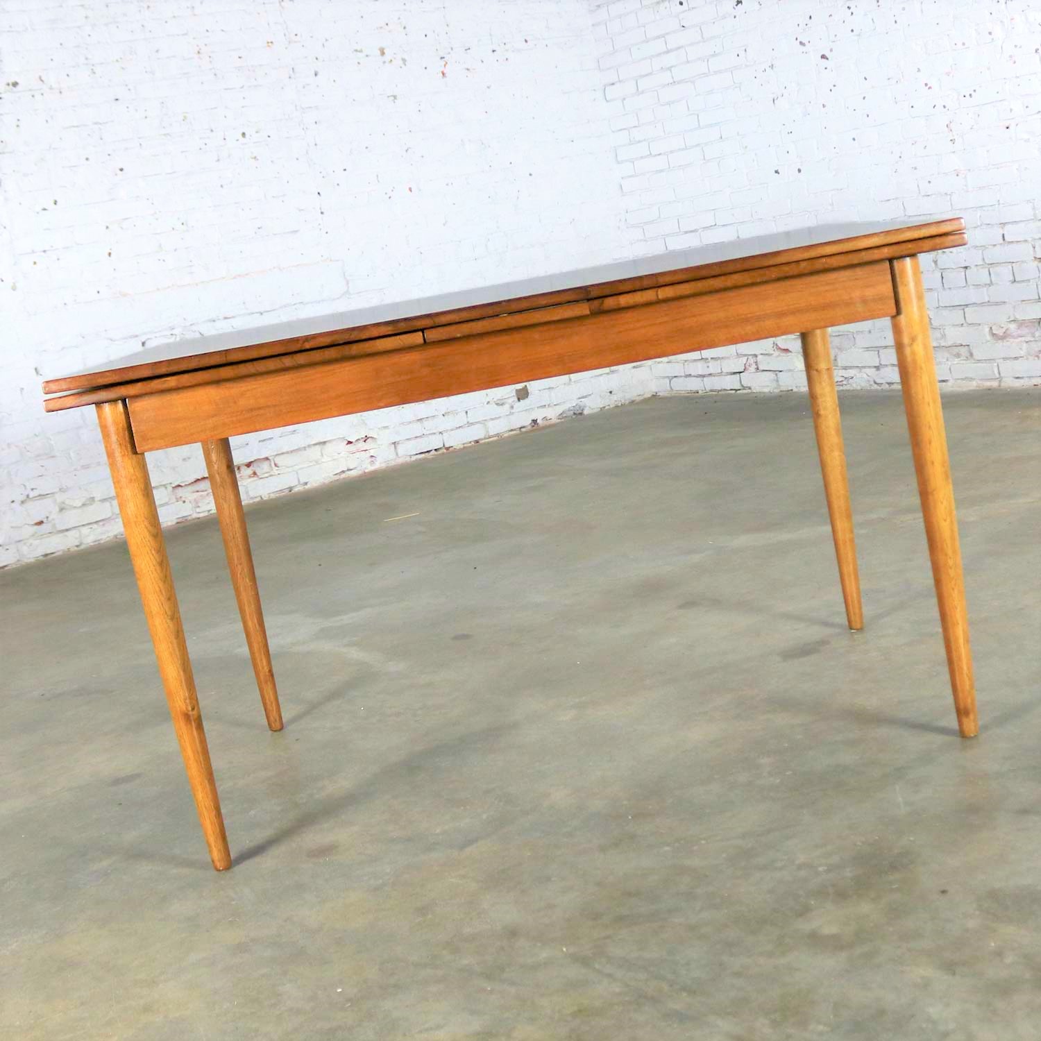 Mid Century Modern Draw Leaf Extending Dining Table After Conant Ball