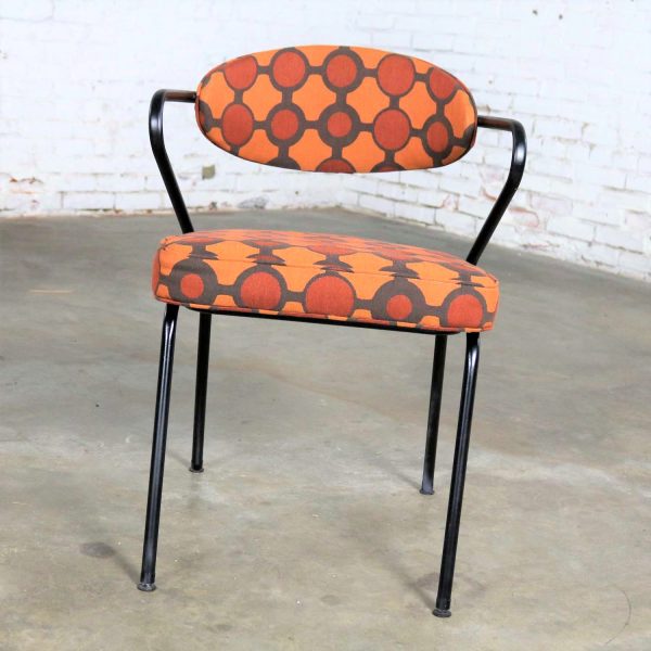 Mid Century Modern Black Bent Steel Tube Armchair with New Orange Upholstery