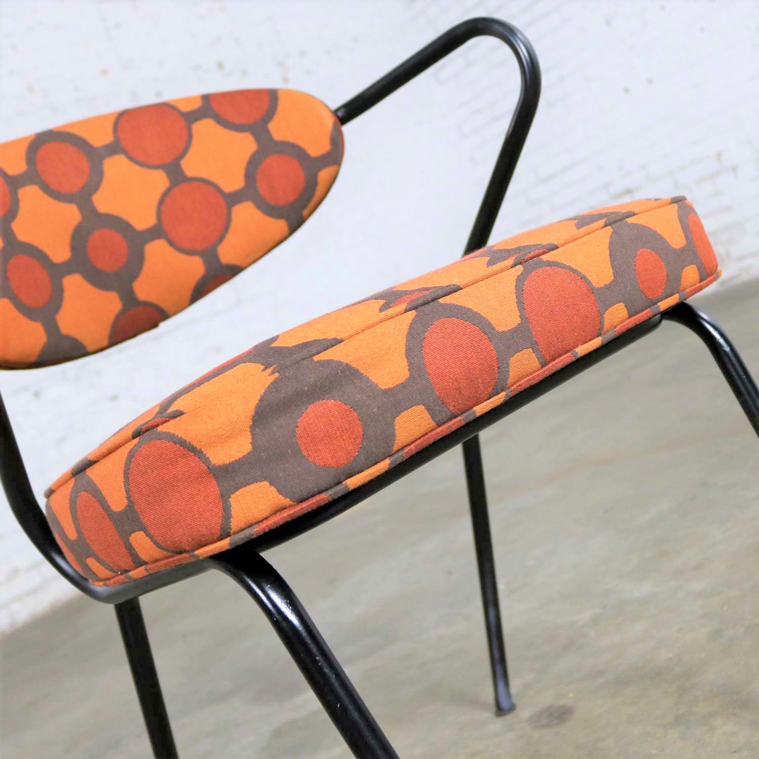 Mid Century Modern Black Bent Steel Tube Armchair with New Orange Upholstery