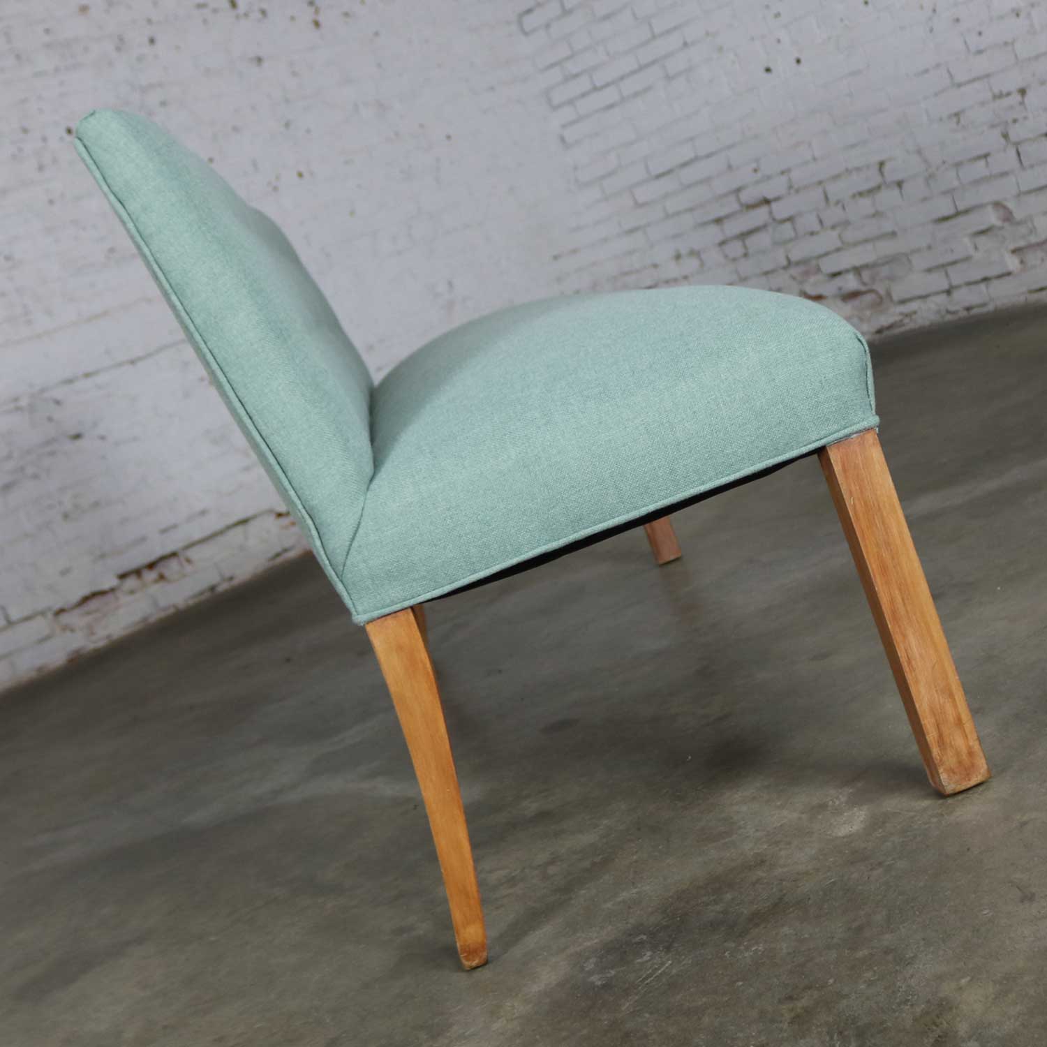 Mid Century Modern Teal & Blonde Armless Bench w/ Back Style Tommi Parzinger