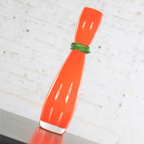 Czech Bohemian Hourglass Glass Vase by Rony Plesl in Orange and Green Signed