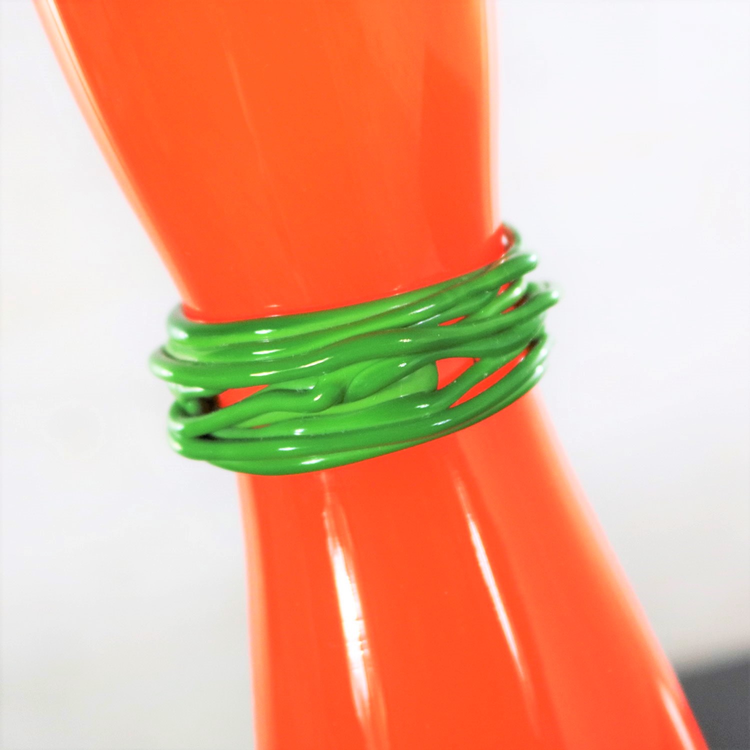 Czech Bohemian Hourglass Glass Vase by Rony Plesl in Orange and Green Signed