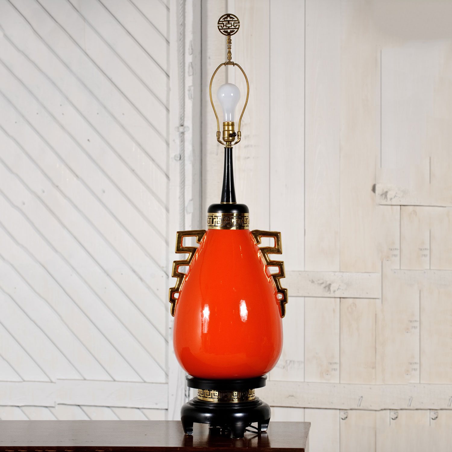 Monumental Hollywood Regency Glazed Ceramic Lamp in the Style of James Mont