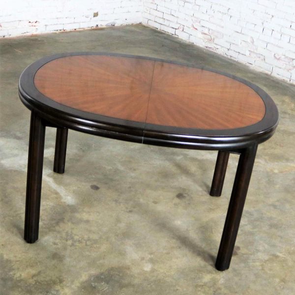Drexel Ming Style Faux Bamboo Oval Dining Table Two Toned Finish & Two Leaves
