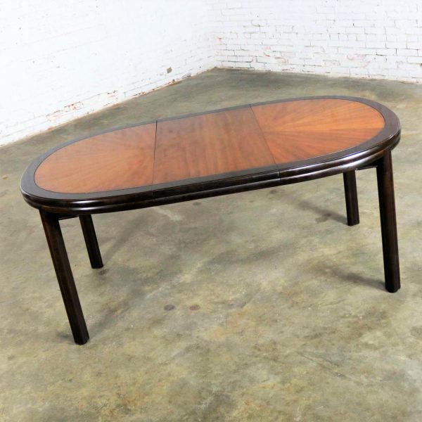 Drexel Ming Style Faux Bamboo Oval Dining Table Two Toned Finish & Two Leaves