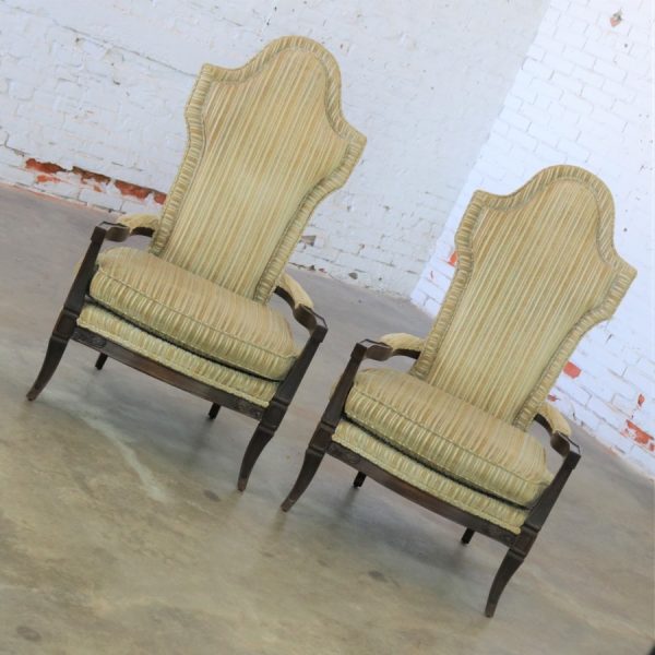 Mid Century Hollywood Regency Mediterranean High Backed Pair of Armchairs