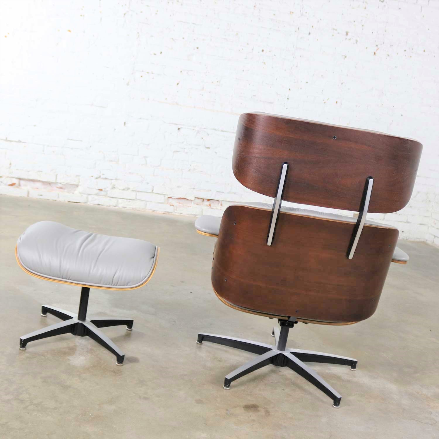 Mid Century Modern Plycraft Lounge Chair and Ottoman in Gray and Walnut