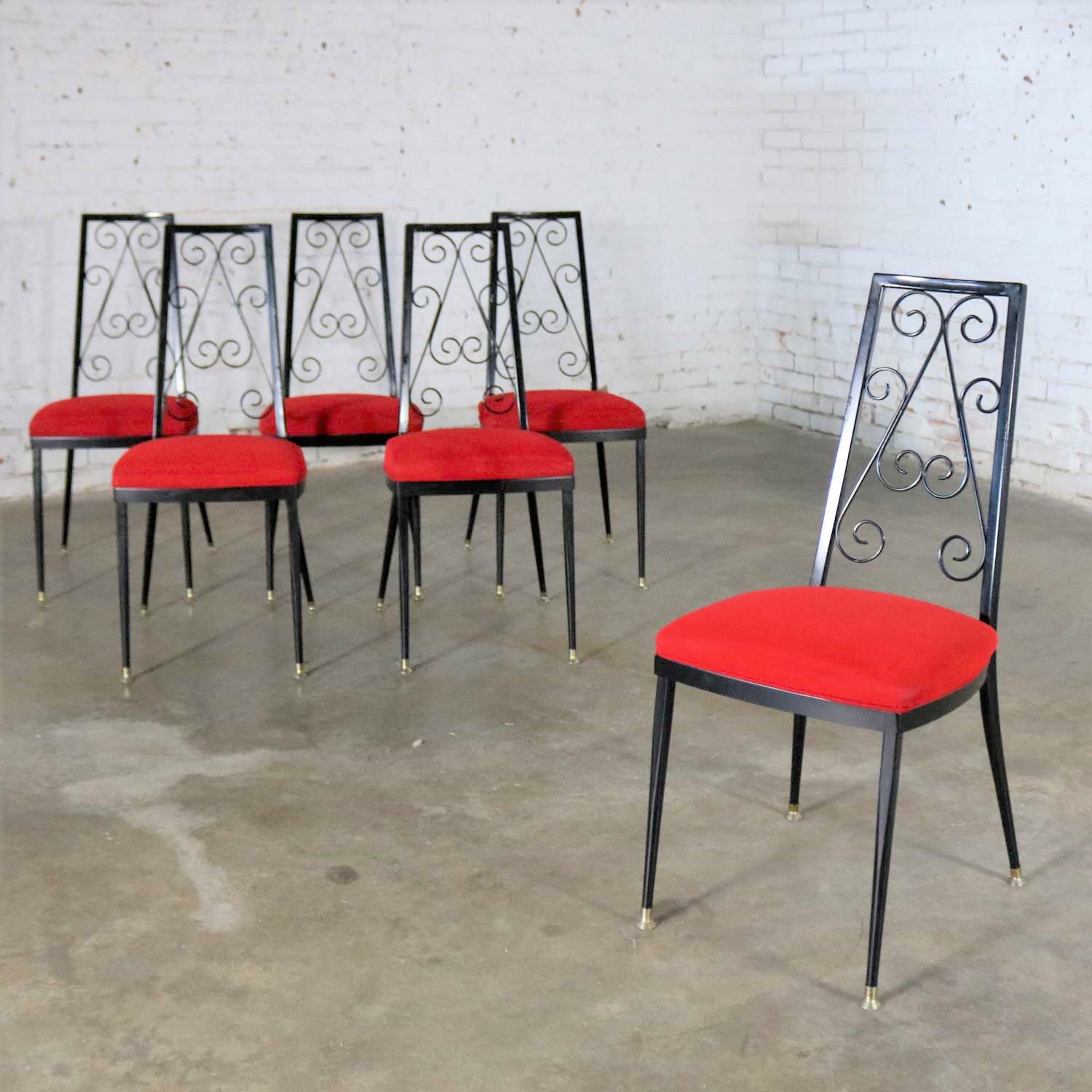Set 6 Decorables 1967 Selection for Chromcraft Metal Dining Chairs Red and Black