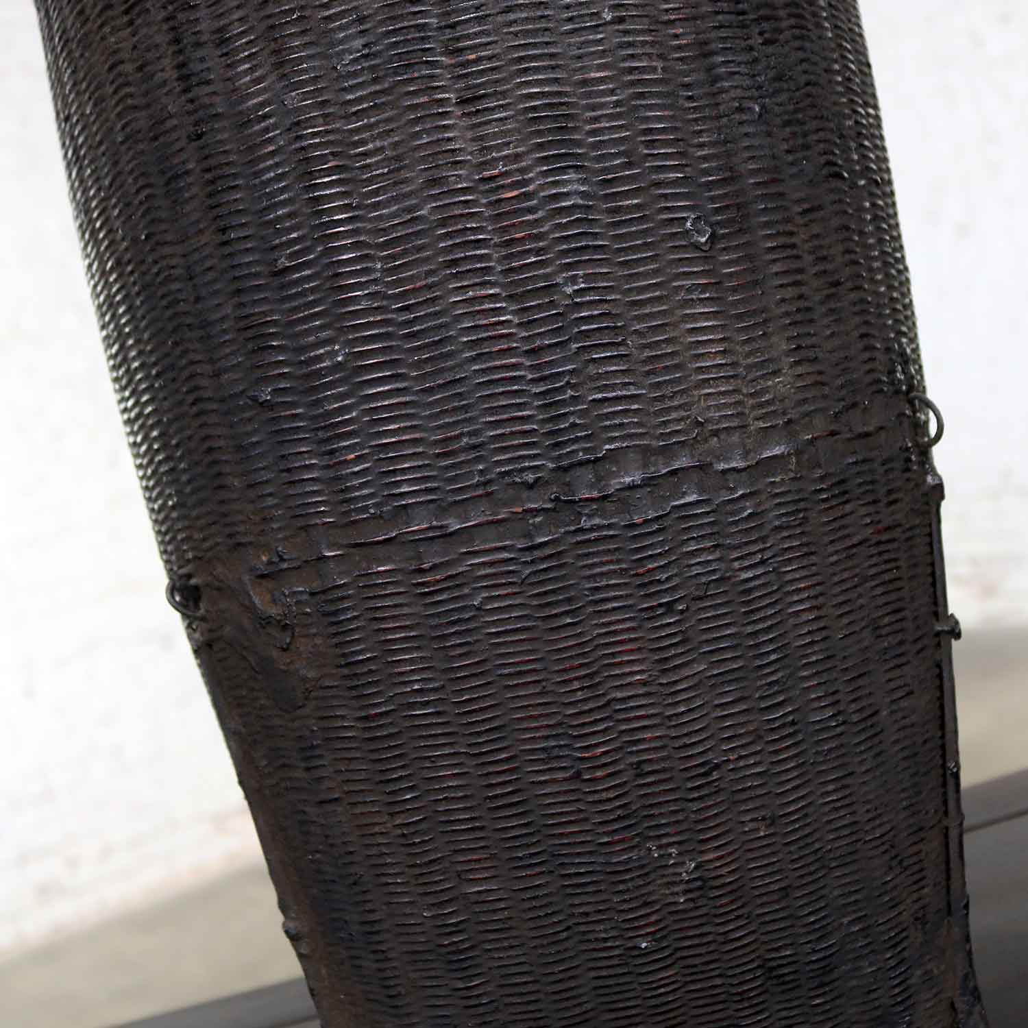 Vintage Tribal Storage Basket of Bamboo Rattan and Wood in Karen of Burma Style