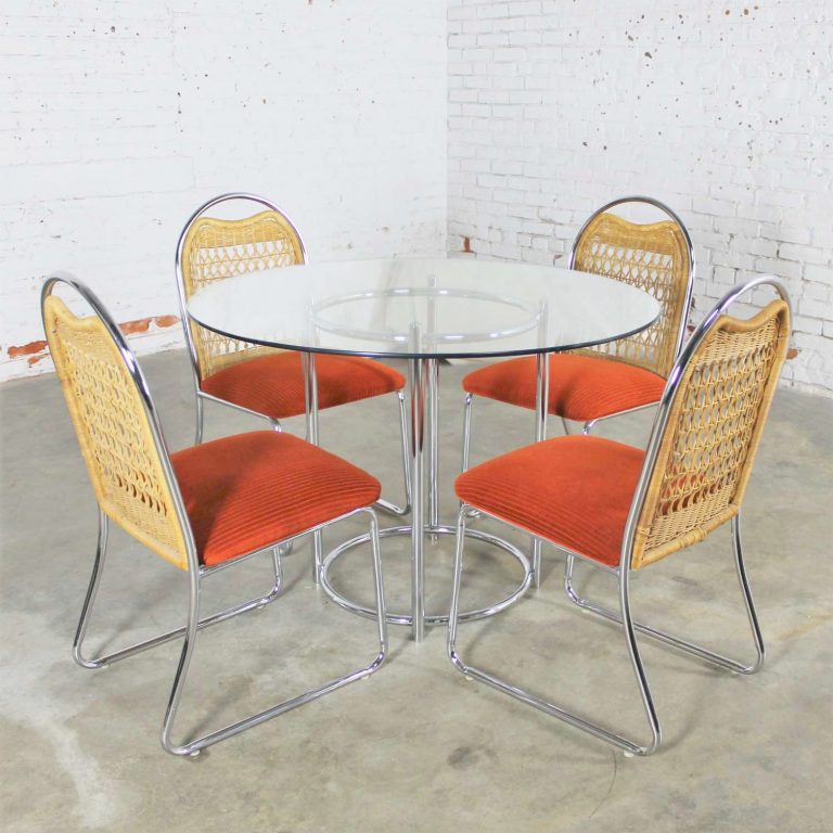 1980’s Modern Daystrom Round Glass and Chrome Dinette Table and Four ...