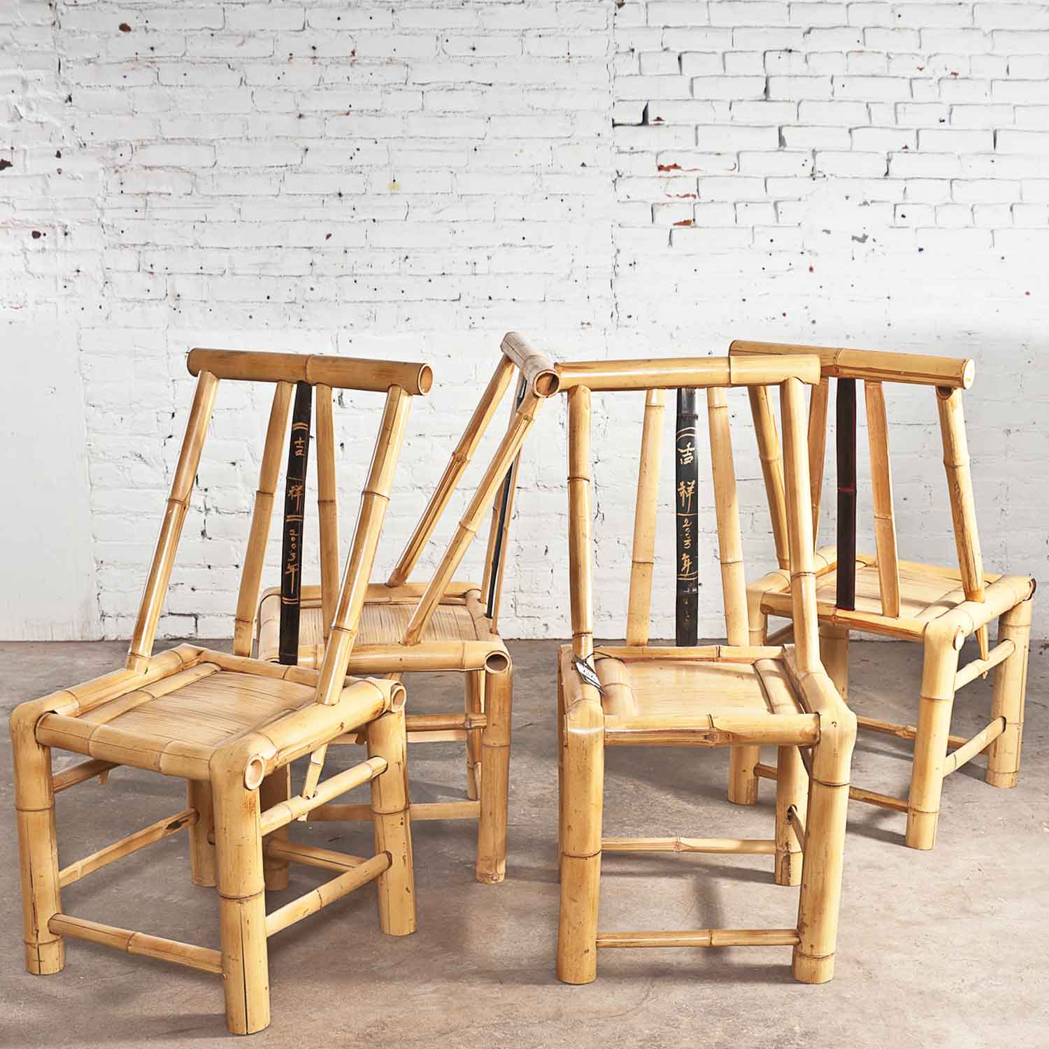 Real Bamboo Asian Dining Chairs Set of 4